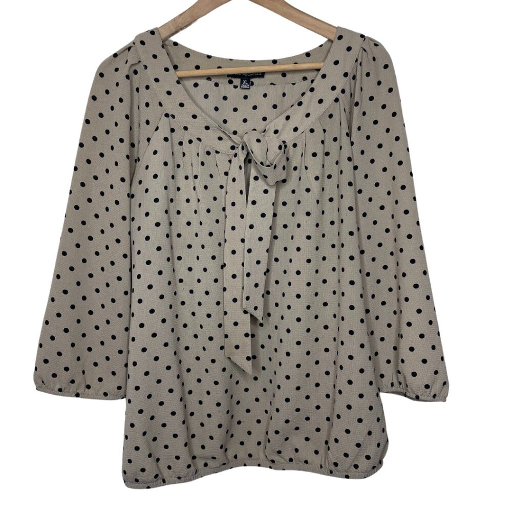 SARA MICHELLE | NWOT Women's Tan and Black Polka Dot 3/4 Sleeve Blouse | Size XL